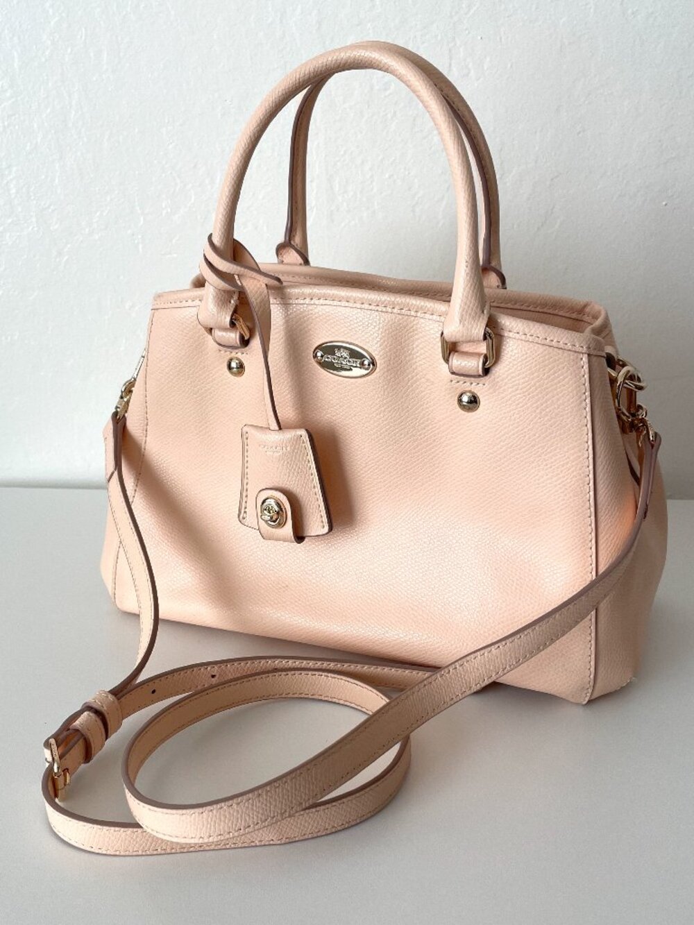 Coach Mini Margot Carryall, Crossgrain Leather, Apricot color